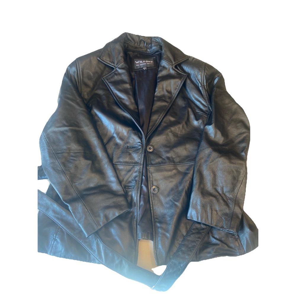 Wilson's Leather Jacket Coat Collared Size Large Black RN 69426